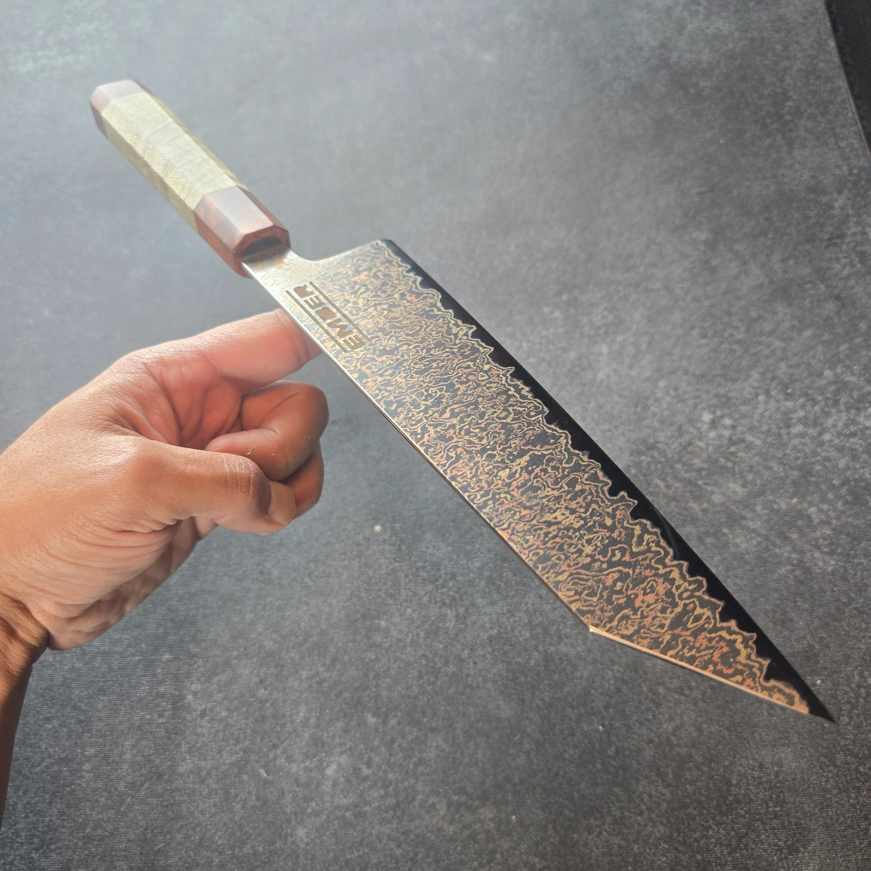 PYRO! CUCHILLO BUNKA - DAMASCO DE COBRE Y BRONCE 8" - Image 10